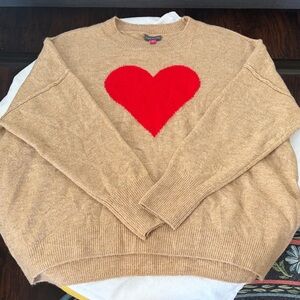 Vince Camuto Camel Sweater with Bold Red Heart